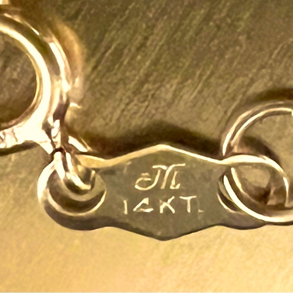 14K Y Gold Necklace: Natural Orange Citrine Trillion Shaped Pendant & Diamonds. - Picture 5 of 6